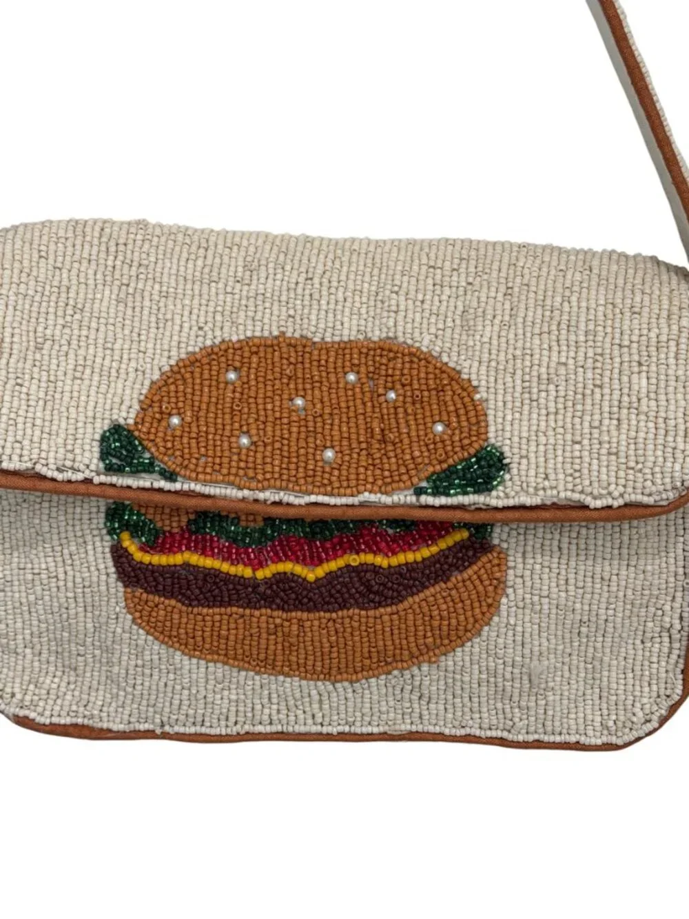 Sol and Mer Hamburger French Fries Burger Beaded Bag Handmade India NWT